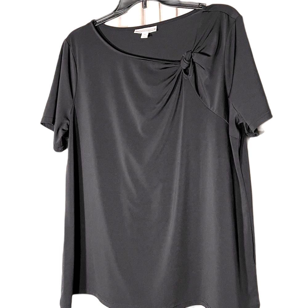 Dana Buchman blouse side tie neck size XL black short sleeve
